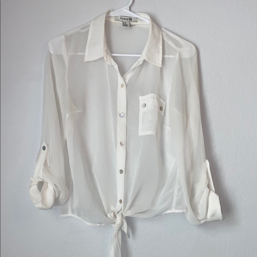 Forever 21 Cream Sheer Button-Down Shirt